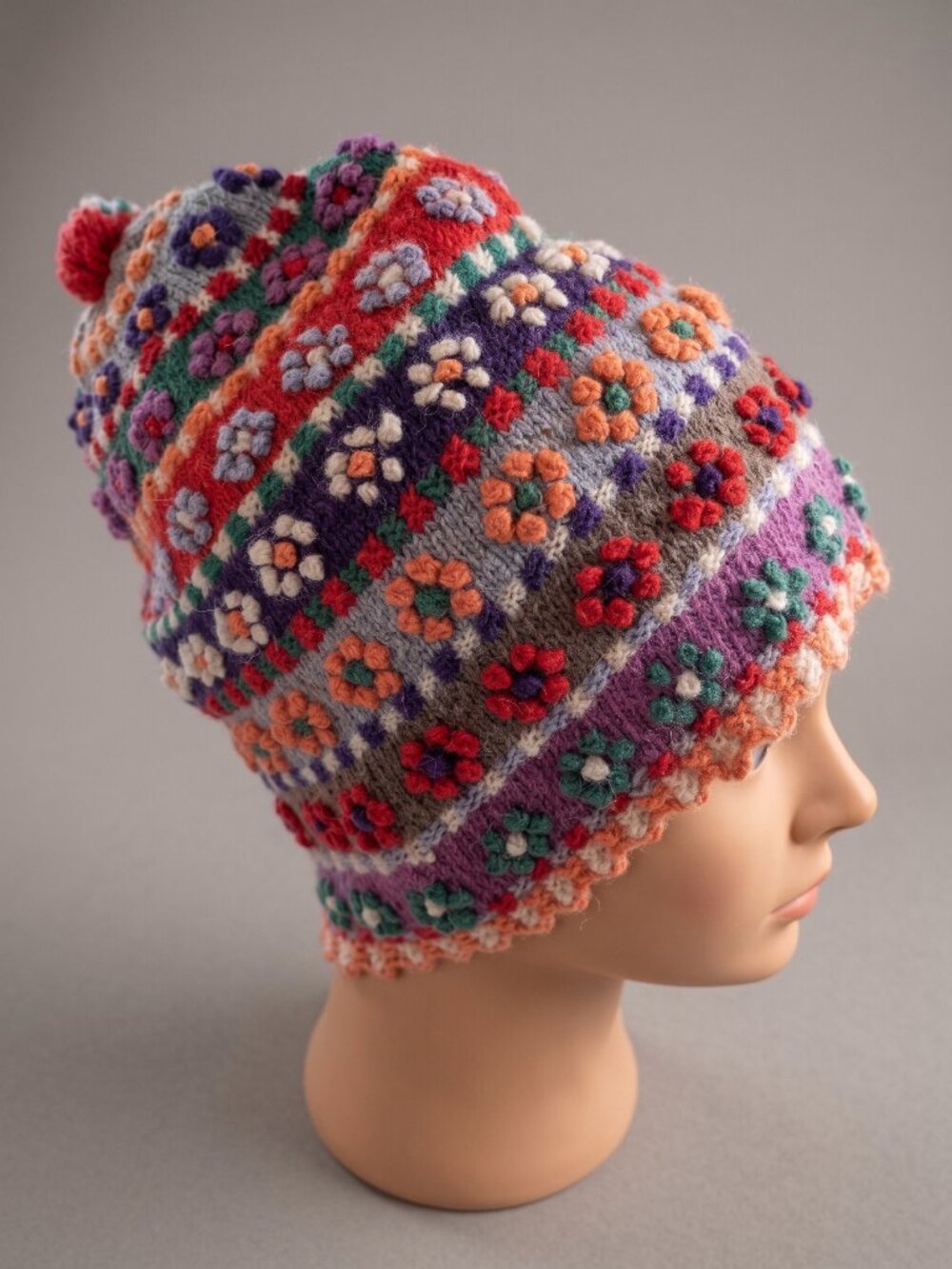 Peruvian Chullo Hat – Alpaca Wool – Multicolor Andean Flowers – Cusco